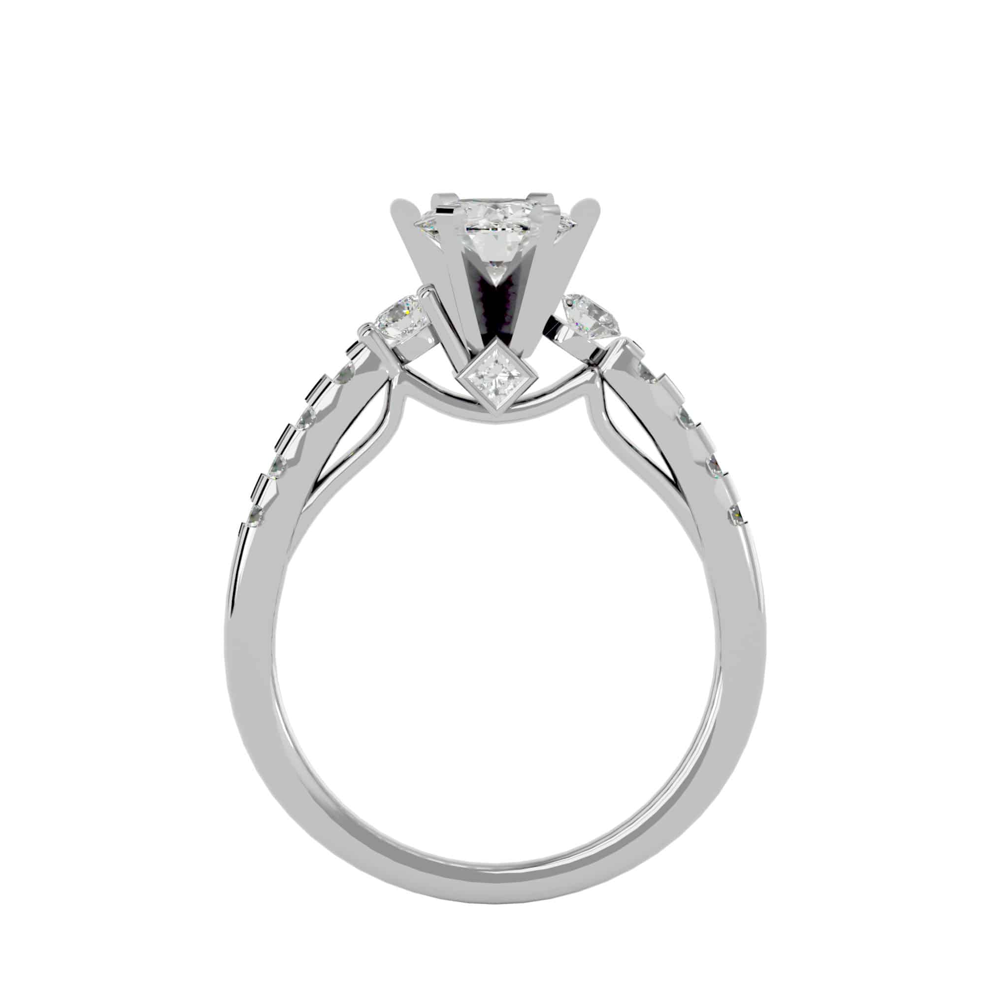 RX Solitaire Engagement Ring V-Prongs Pave Setting