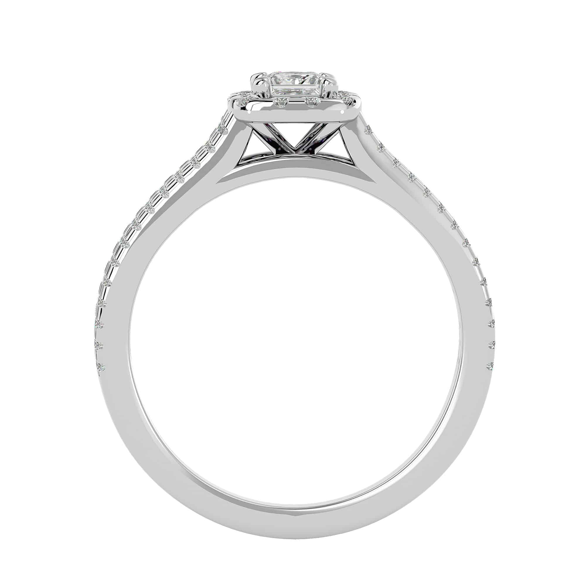 Princess Cut Halo Engagement Ring Triple Band Setting