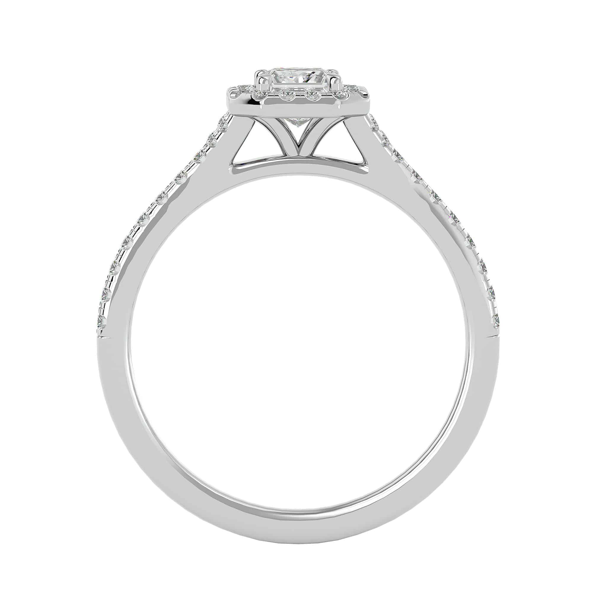 Princess Cut Halo Engagement Ring Pave Set Diamonds