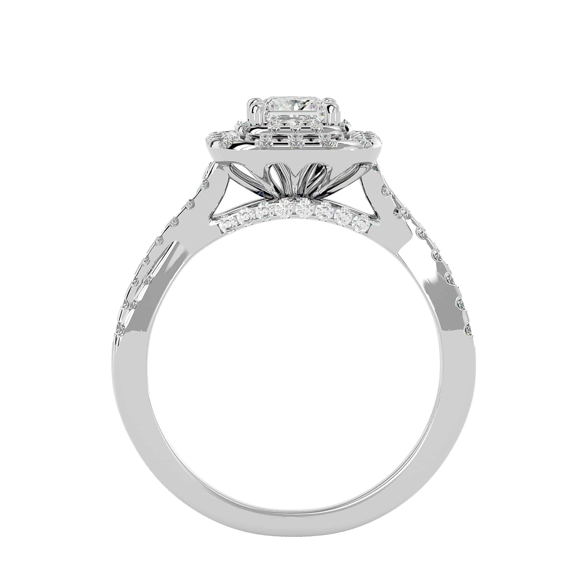 Lucy Princess Cut Double Halo Engagement Ring Crossed Band Setting