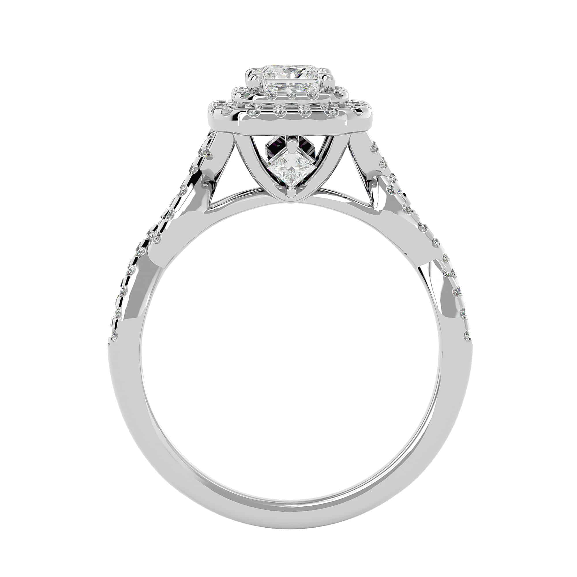 RX Princess Cut Double Halo Engagement Ring Entwined Diamond Setting