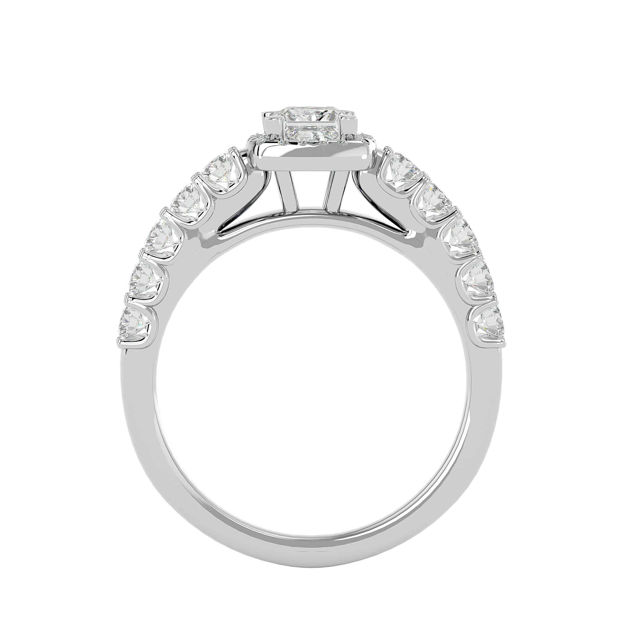 Princess Cut Halo Engagement Ring Scallop Set Diamonds