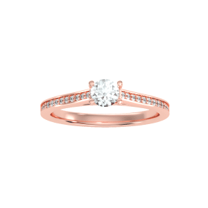 solitaire engagement ring cathedral pinpoint set diamonds with 18k rose gold metal and round shape diamond