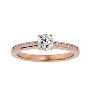 solitaire engagement ring v claws low setting with 18k rose gold metal and round shape diamond