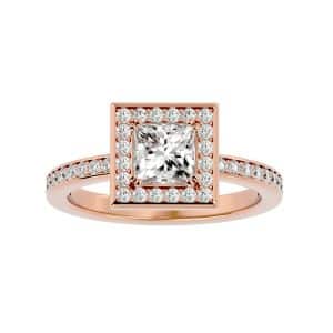 princess cut square halo engagement ring with 18k rose gold metal and princess shape diamond