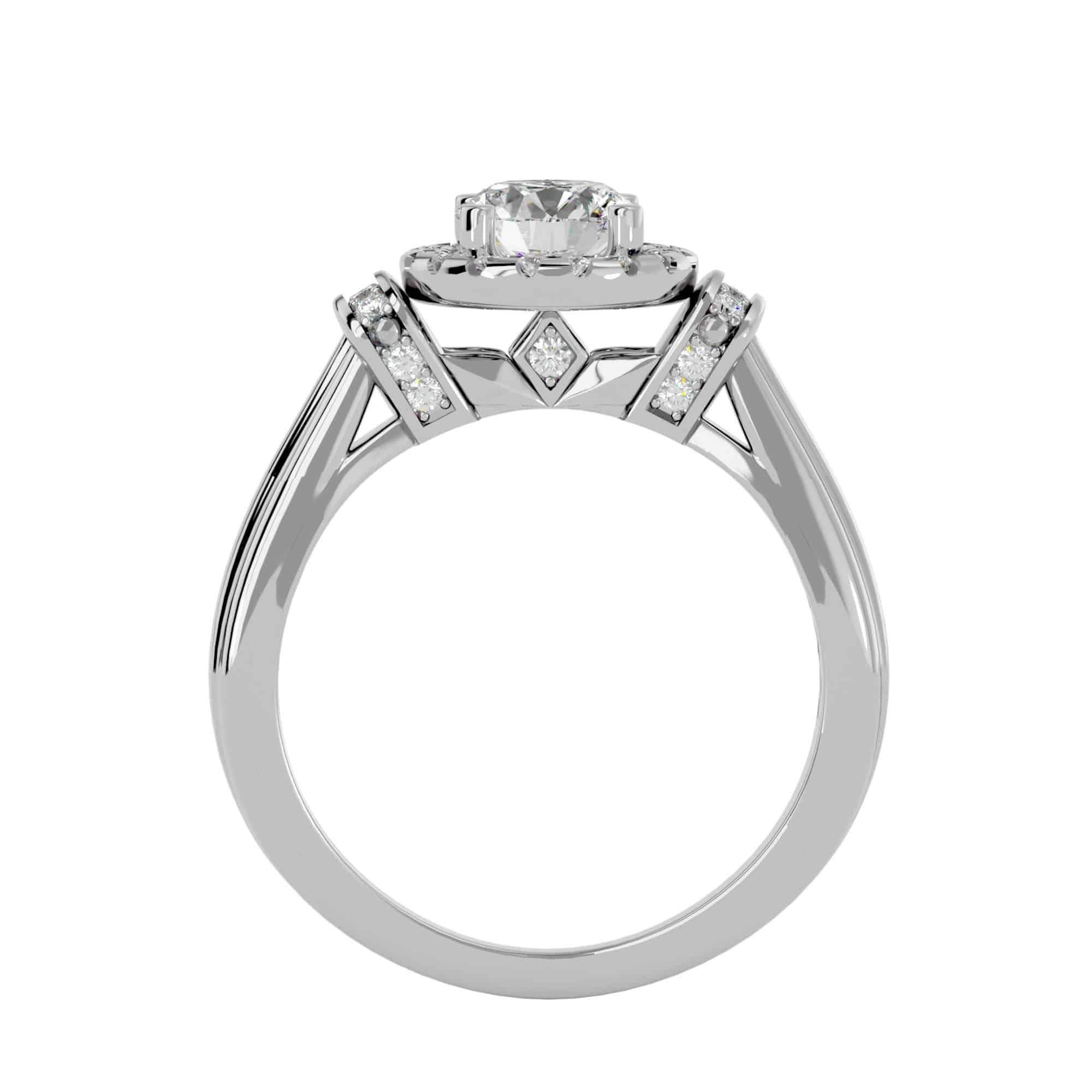 RX Floating Halo Engagement Ring Tall Diamond Shoulder Band