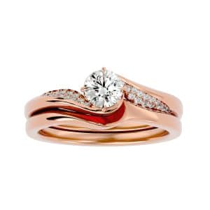 solitaire diamond engagement ring with curled matching wedding band with 18k rose gold metal and round shape diamond