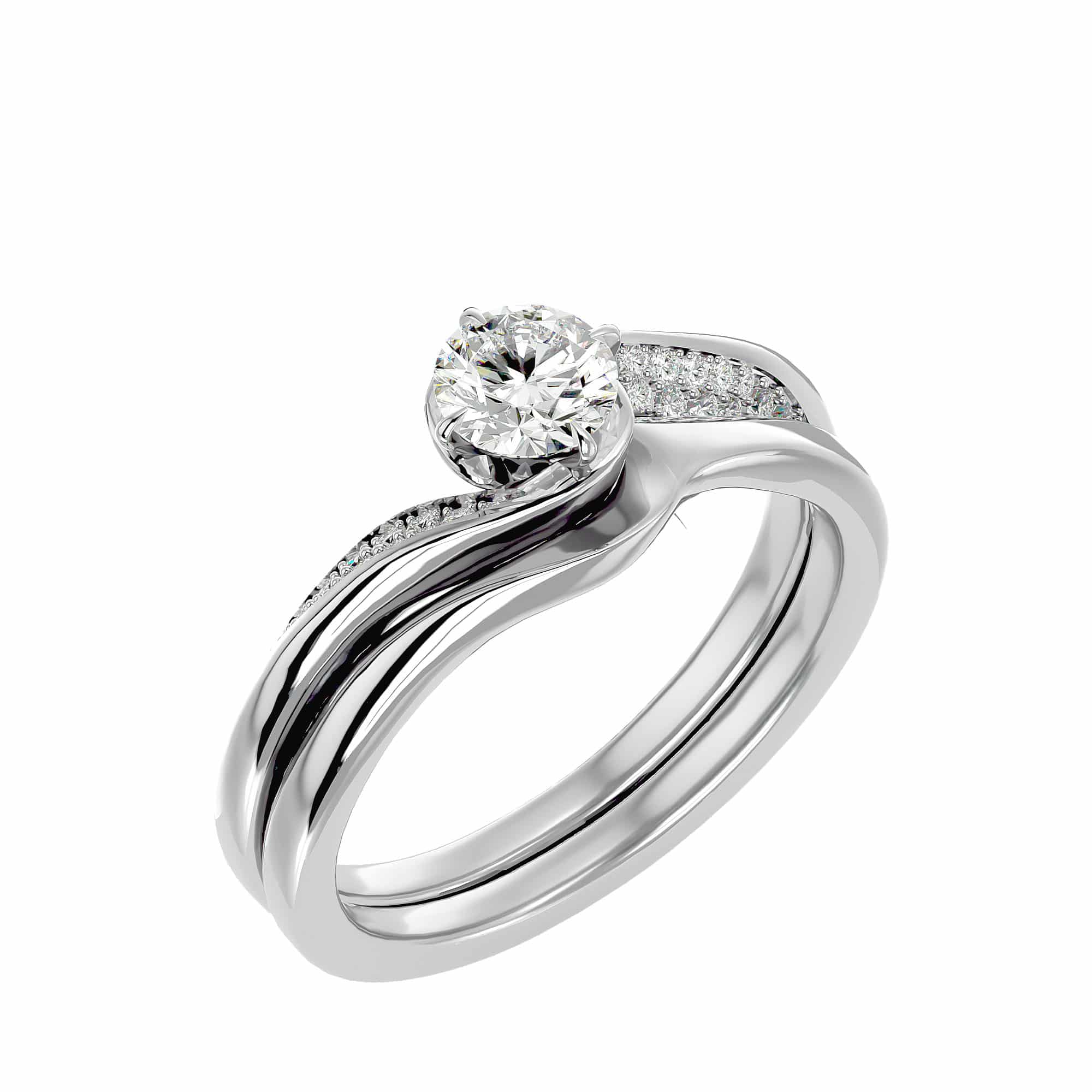 Solitaire Diamond Engagement Ring With Curled Matching Wedding Band
