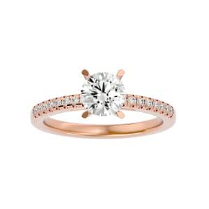 4 prongs pave diamond engagement ring setting with 18k rose gold metal and round shape diamond