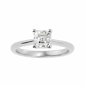 asscher cut solitaire engagement ring with 18k rose gold metal and cushion shape diamond