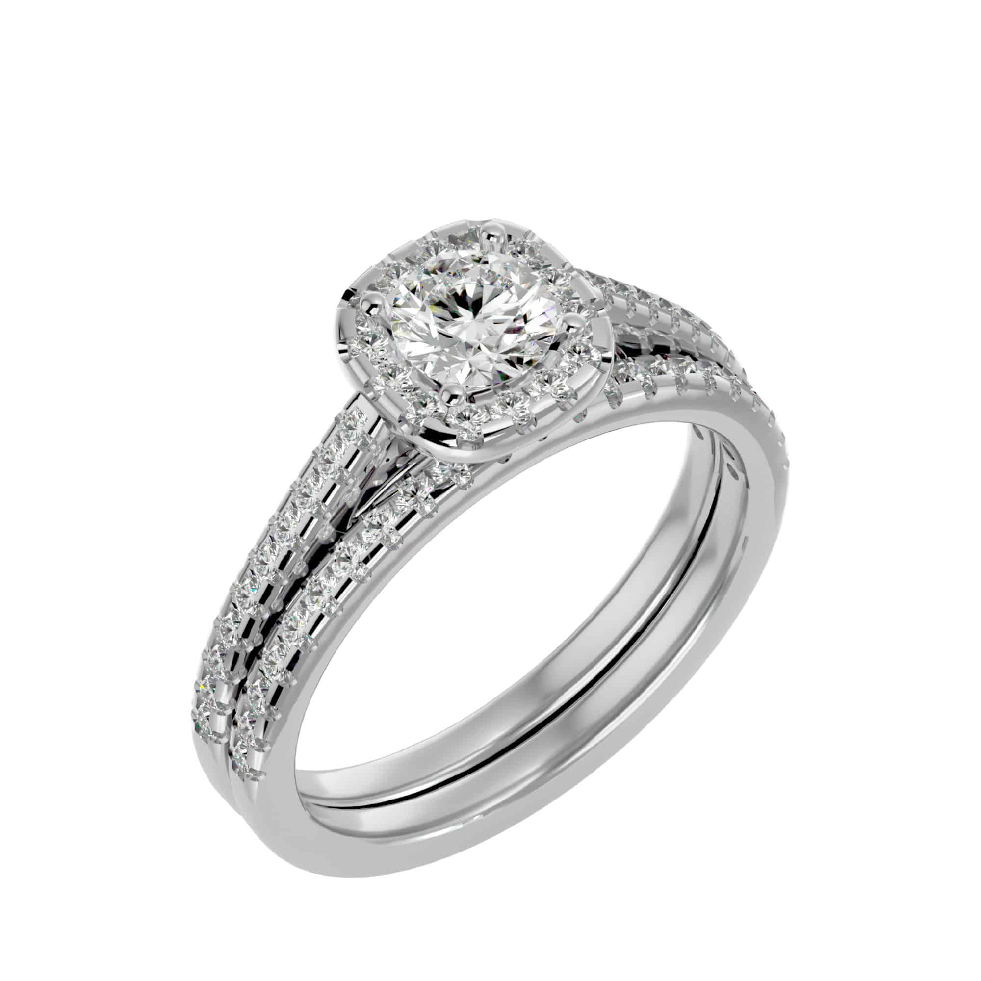 Square Halo Ring With Matching Wedding Band