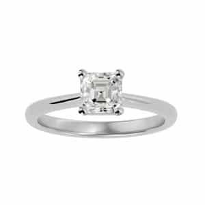 asscher cut diamond solitaire engagement ring with 18k rose gold metal and cushion shape diamond